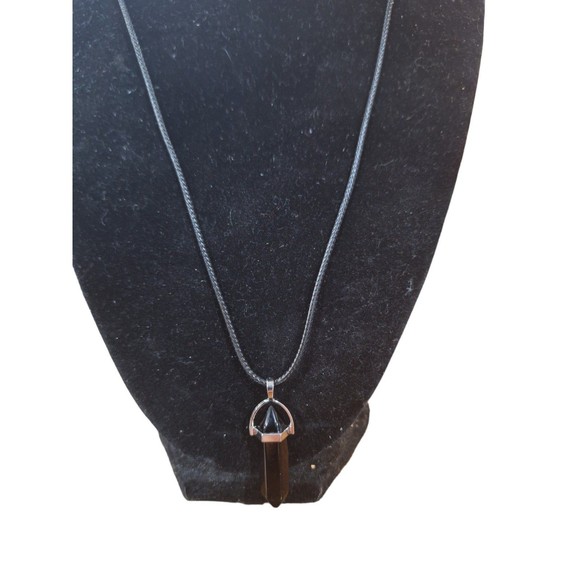 Smoky Quartz Pendulum Pendant Necklace Handcrafted on a Rope Chain - Picture 4 of 4